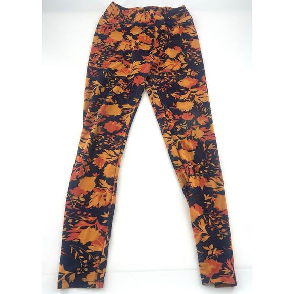 Lularoe Leggings Women One Size OS 2-10 Navy Blue Orange Floral Stretchy Comfort - Picture 2 of 10